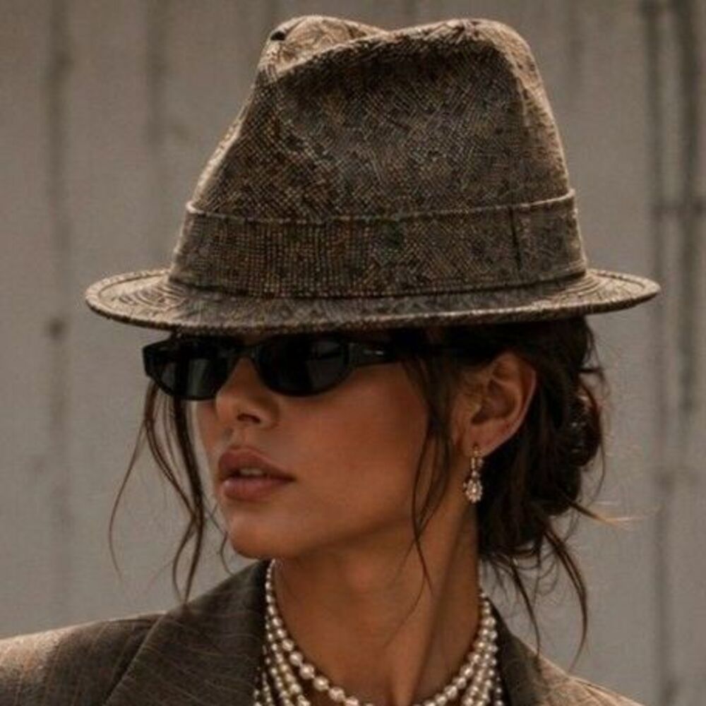 Borsalino 1970s Vintage Brown Wool Tweed Fedora